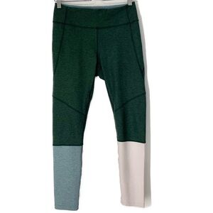 Outdoor Voices- dark green leggings with light pink and light blue- medium